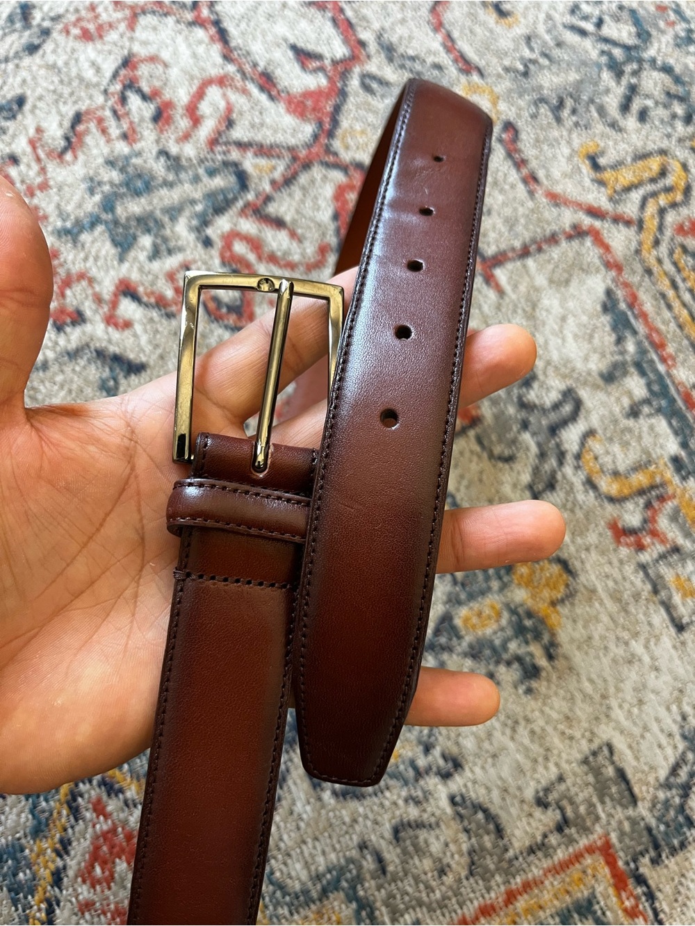 Nordstrom Men's Chestnut Brown Leather Belt with Silver Buckle